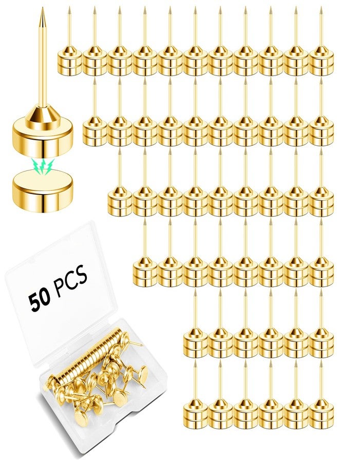E BAVITE 50 Set Magnetic Push Pins,Flat Push Pin, Magnetic Thumb Tacks for Wall Bulletin Board Poster and Photo Hangers (Gold) - Image 1