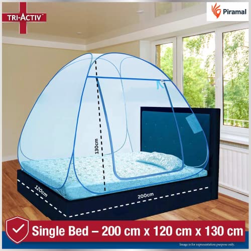 Tri-Activ Mosquito Net for Single Bed I Premium Machardani by Piramal I 30 GSM I Outdoor I Strong and Durable I Pop-up Format I Foldable I Corrosion Resistant, Blue - Image 2