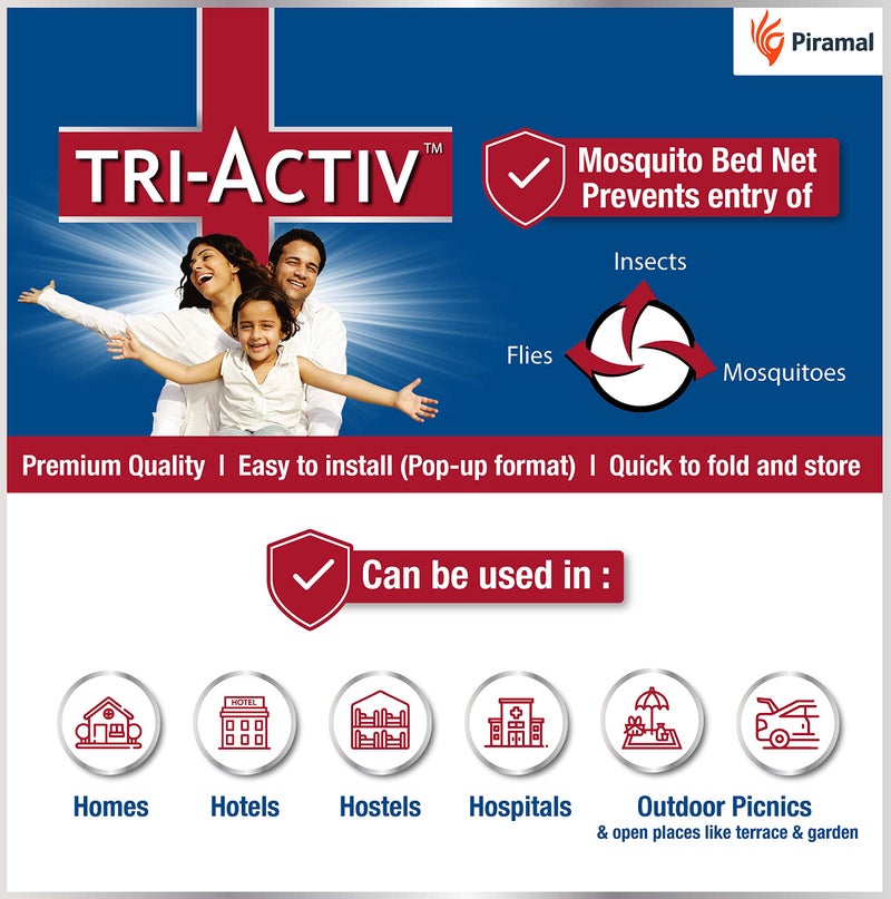 Tri-Activ Mosquito Net for Single Bed I Premium Machardani by Piramal I 30 GSM I Outdoor I Strong and Durable I Pop-up Format I Foldable I Corrosion Resistant, Blue - Image 5