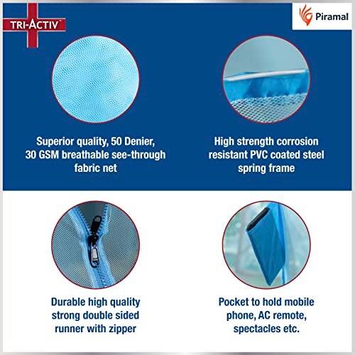 Tri-Activ Mosquito Net for Single Bed I Premium Machardani by Piramal I 30 GSM I Outdoor I Strong and Durable I Pop-up Format I Foldable I Corrosion Resistant, Blue - Image 3