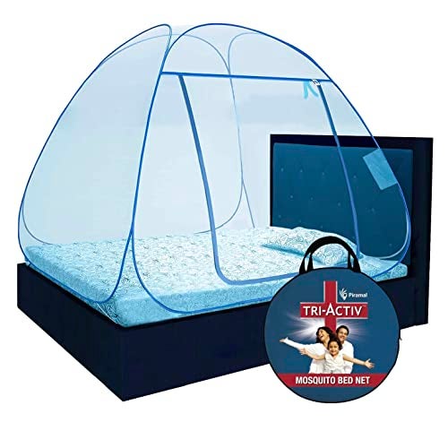 Tri-Activ Mosquito Net for Single Bed I Premium Machardani by Piramal I 30 GSM I Outdoor I Strong and Durable I Pop-up Format I Foldable I Corrosion Resistant, Blue - Image 1
