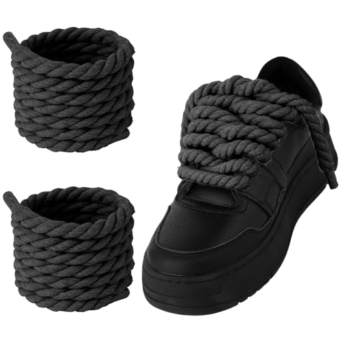 Molain Thick Rope Shoe Laces for A F-1, 1 Pair Round Cotton Chunky Twisted Shoelaces Replacement for A F-1 (black) - Image 1