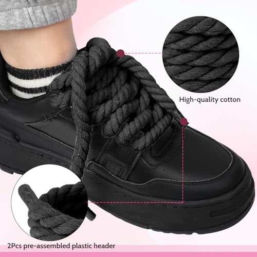 Molain Thick Rope Shoe Laces for A F-1, 1 Pair Round Cotton Chunky Twisted Shoelaces Replacement for A F-1 (black) - Image 3