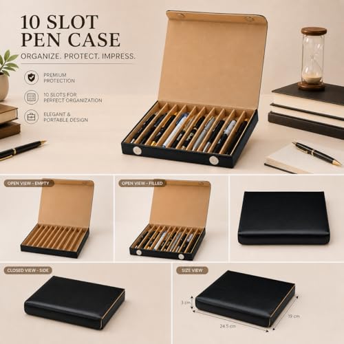 essart Faux Leather Pen Display Organizer Box for 10 pens in Black Color - Image 3