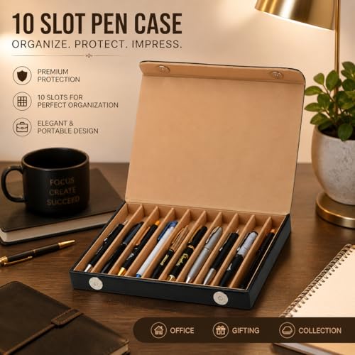 essart Faux Leather Pen Display Organizer Box for 10 pens in Black Color - Image 2