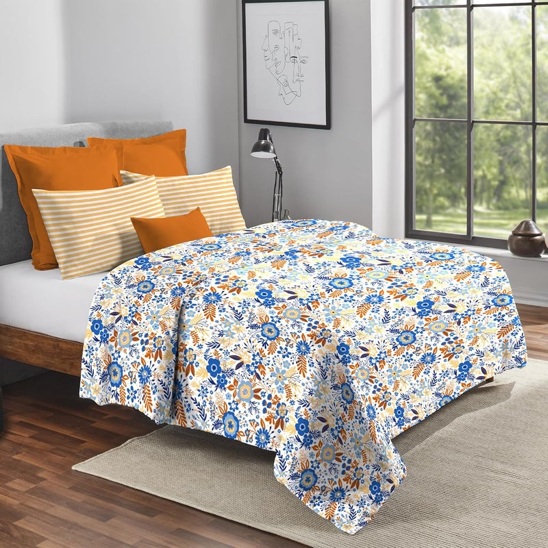 Trident Queen Size Comforter Blanket 144 Thread Count 100 Cotton Shell with 120 GSM Polyfill Double Bed Comforter Blanket Urban Comfort CollectionGardenia Blooms Blue - Image 1