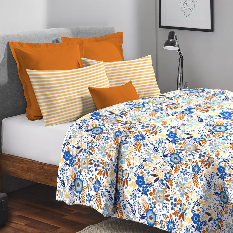 Trident Queen Size Comforter Blanket 144 Thread Count 100 Cotton Shell with 120 GSM Polyfill Double Bed Comforter Blanket Urban Comfort CollectionGardenia Blooms Blue - Image 2