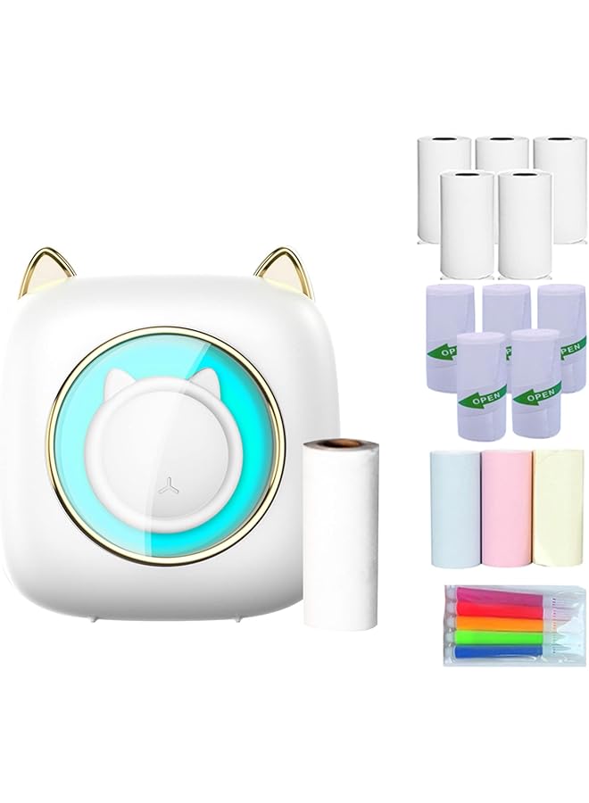 erorex Portable Photo Printer Bt Thermal Printer Machine Pocket Printer Mini Printer With Printer Papers And Color Pens Kit For Kids Gift Home Study Work Office Compatible With Android Ios System  - Image 1