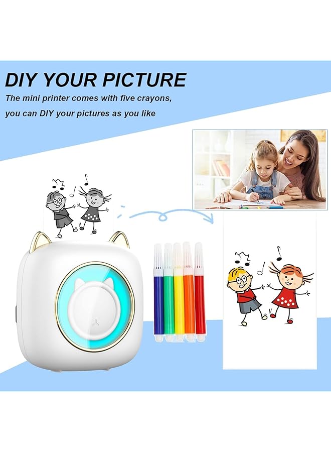 erorex Portable Photo Printer Bt Thermal Printer Machine Pocket Printer Mini Printer With Printer Papers And Color Pens Kit For Kids Gift Home Study Work Office Compatible With Android Ios System  - Image 2