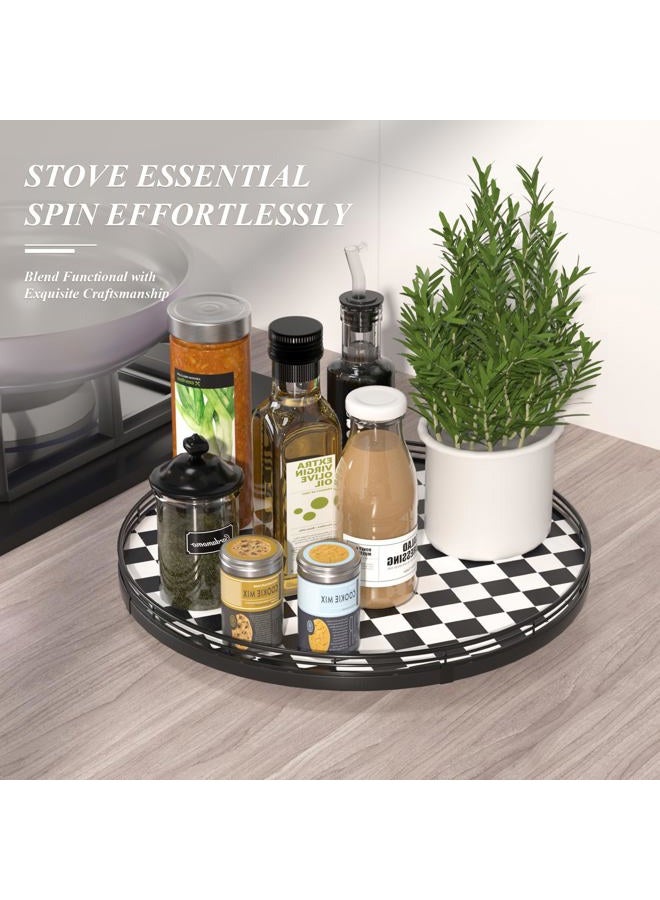 AMH 16" Black and White Kitchen Lazy Susan Turntable, Round Checkered Decorative Tray, Large Lazy Susan for Dining Table Centerpiece, Pantry, Kitchen, Bathroom, Countertop, Cupboard, Home Decor - Image 5