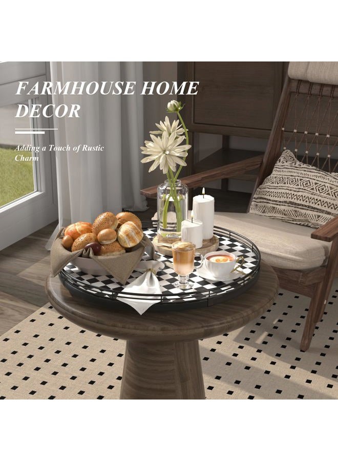 AMH 16" Black and White Kitchen Lazy Susan Turntable, Round Checkered Decorative Tray, Large Lazy Susan for Dining Table Centerpiece, Pantry, Kitchen, Bathroom, Countertop, Cupboard, Home Decor - Image 4