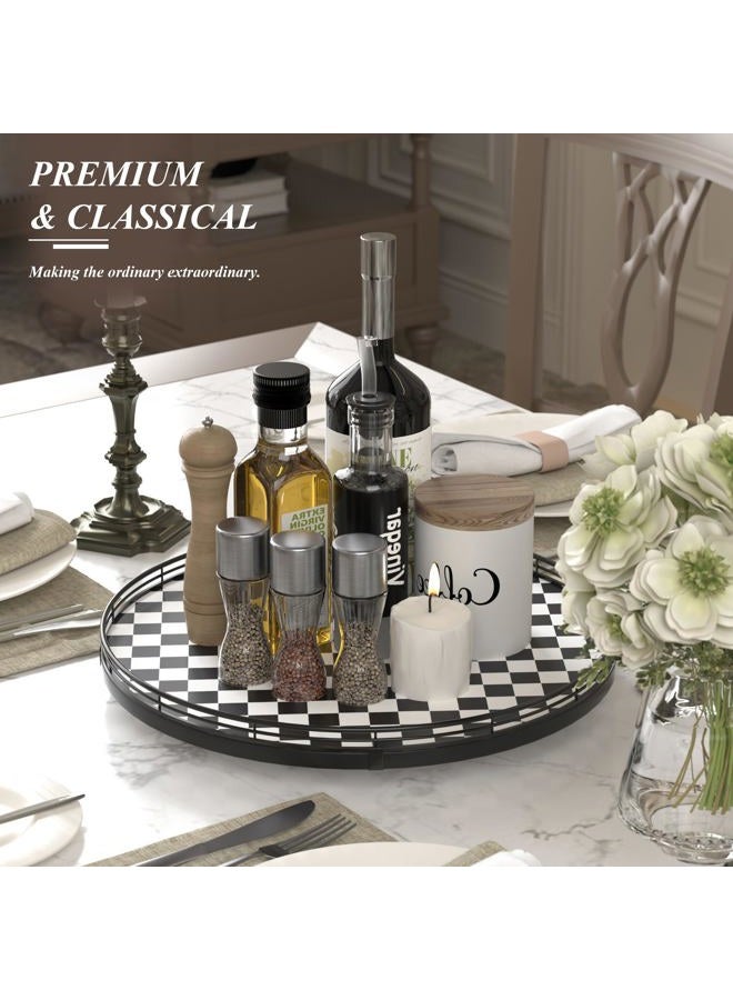 AMH 16" Black and White Kitchen Lazy Susan Turntable, Round Checkered Decorative Tray, Large Lazy Susan for Dining Table Centerpiece, Pantry, Kitchen, Bathroom, Countertop, Cupboard, Home Decor - Image 3