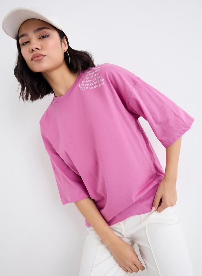 Styli Slogan Print Oversized T-Shirt - Image 3
