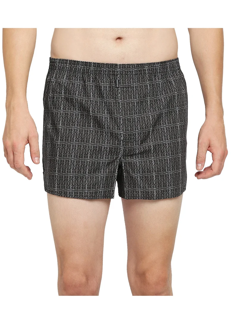 BYC MEN'S PRINTED COTTON BOXER SHORTS (PACK OF 3) - BLACK