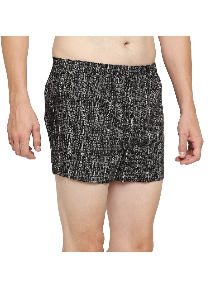 BYC MEN'S PRINTED COTTON BOXER SHORTS (PACK OF 3) - BLACK