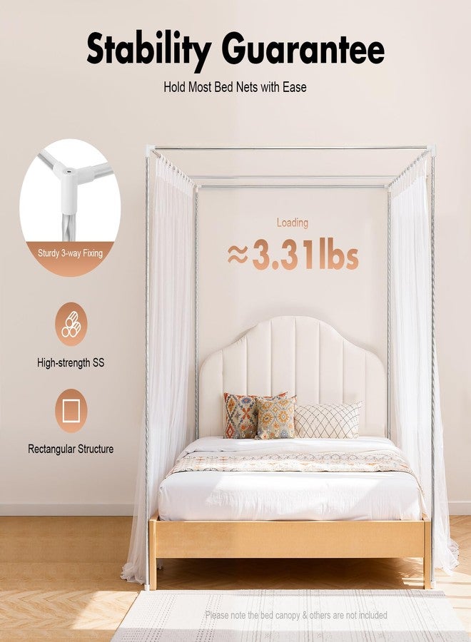 PERFERATE Canopy Bed Frame for Queen Size Bed, Stainless Steel Canopy Bed Netting Frame Kit, Mosquito Net Support Poles for Beds Bracket Bedroom Decorative (1.5 × 2 × 2m) - Image 4