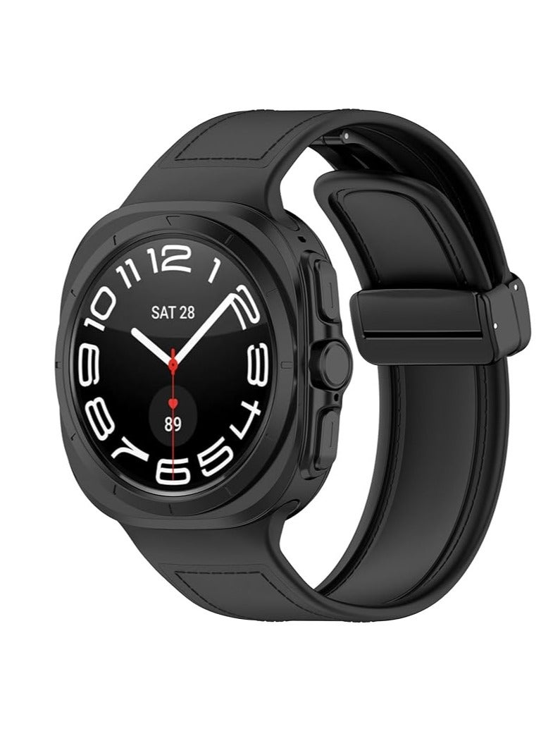 Watch Band Compatible with Samsung Galaxy Watch 7 Ultra Band, Leather Hybrid Silicone Sweatproof Wristband Strap for Galaxy Watch 7 Ultra 47mm Women Men Magnetic Buckle Band - Image 1