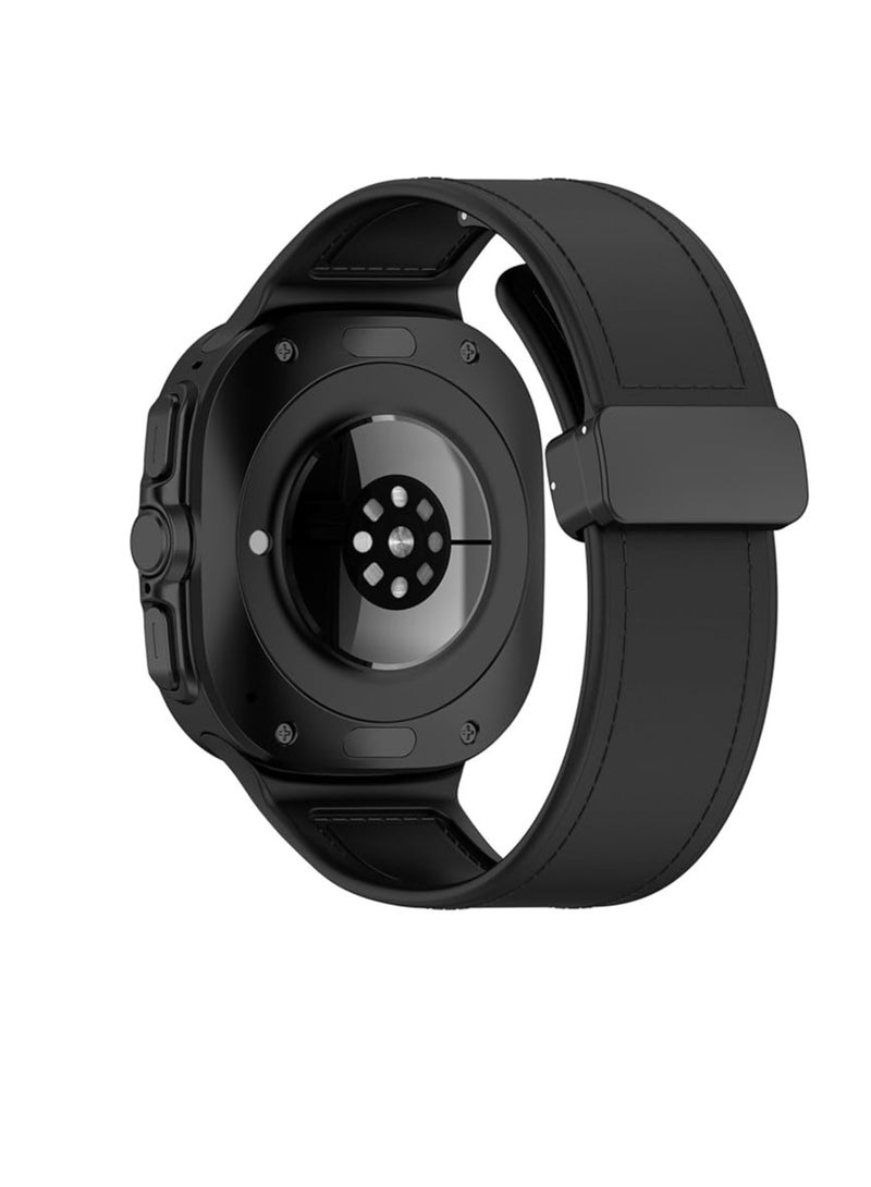 Watch Band Compatible with Samsung Galaxy Watch 7 Ultra Band, Leather Hybrid Silicone Sweatproof Wristband Strap for Galaxy Watch 7 Ultra 47mm Women Men Magnetic Buckle Band - Image 2