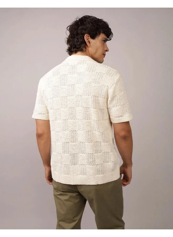 American Eagle AE Weekend Checkerboard Button-Up Sweater Polo Shirt