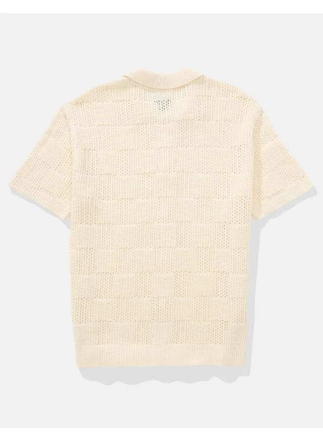 امريكان ايجل AE Weekend Checkerboard Button-Up Sweater Polo Shirt