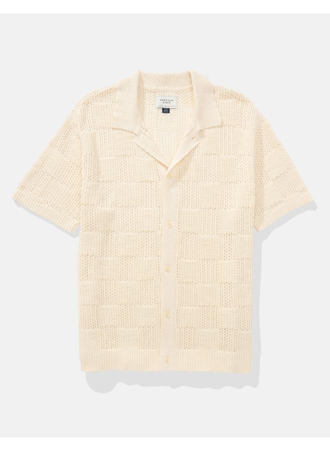 American Eagle AE Weekend Checkerboard Button-Up Sweater Polo Shirt  - Image 3