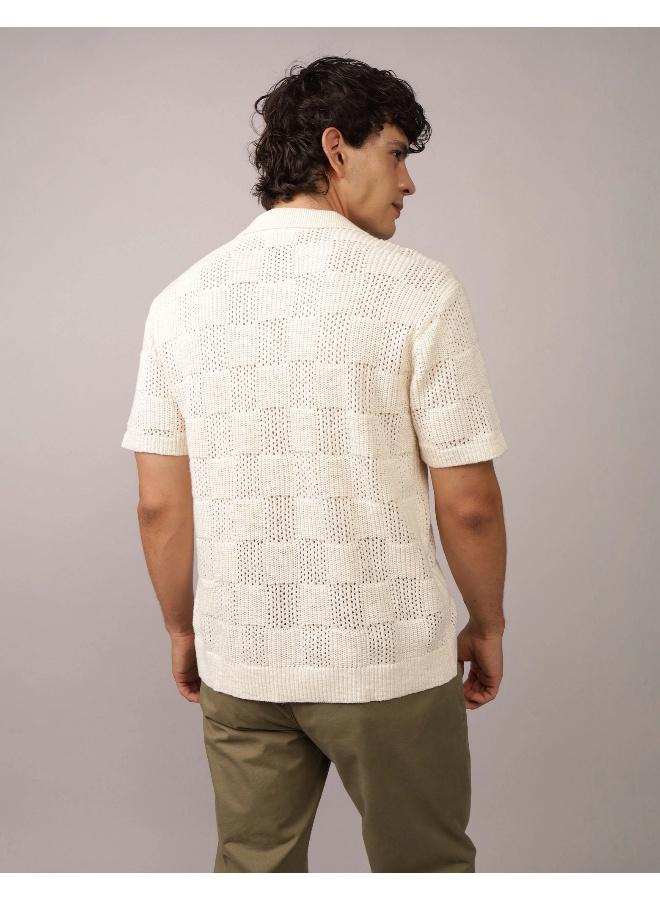 American Eagle AE Weekend Checkerboard Button-Up Sweater Polo Shirt  - Image 4