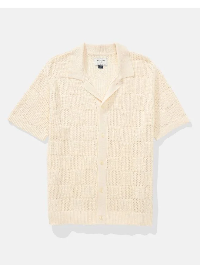 American Eagle AE Weekend Checkerboard Button-Up Sweater Polo Shirt