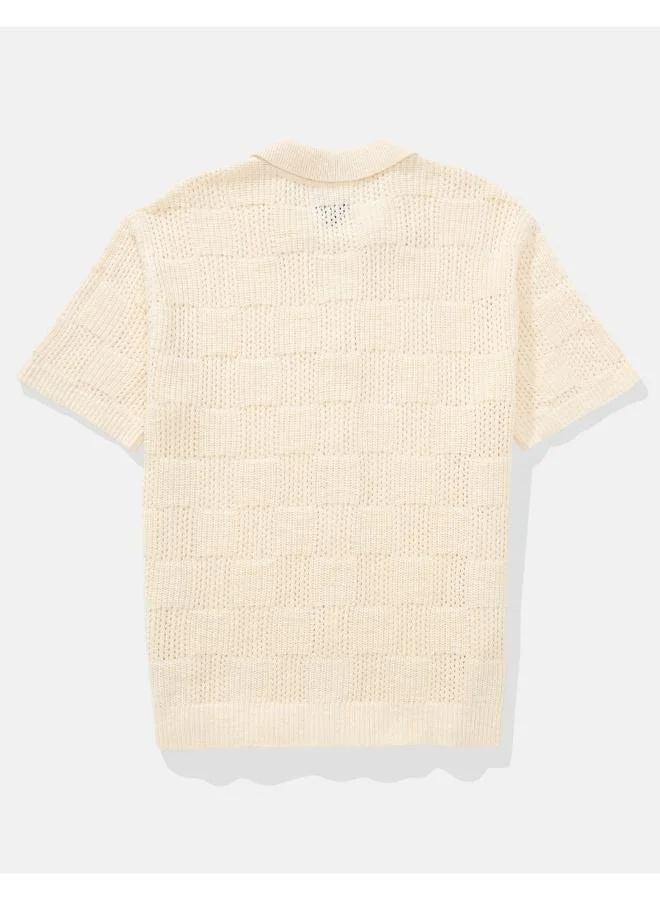 American Eagle AE Weekend Checkerboard Button-Up Sweater Polo Shirt
