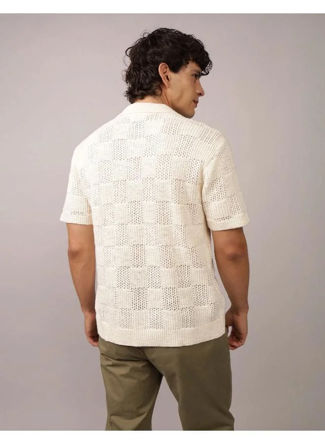 American Eagle AE Weekend Checkerboard Button-Up Sweater Polo Shirt