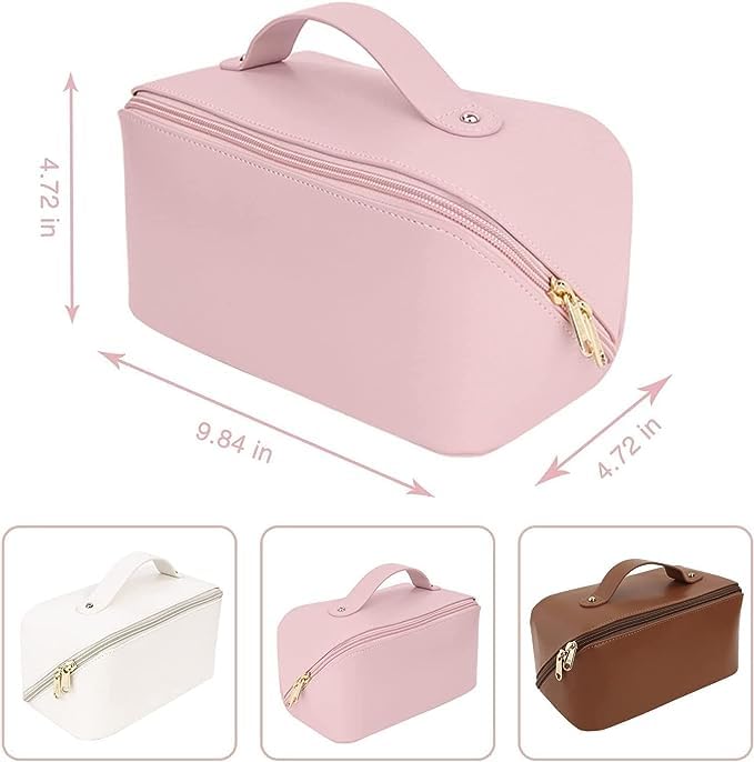 BRIGHTZONE Large Capacity Cosmetic Travel Bag Portable Leather Makeup Storage Bags with Handle and Divider Wide Opening CosmeticMakeup Organizer Multicolor - Image 3