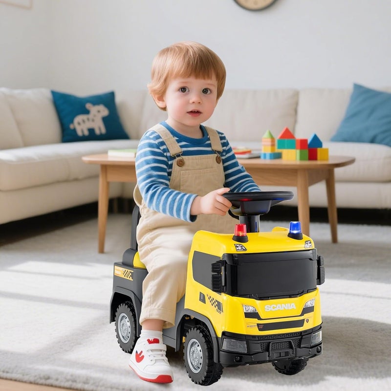 The Toys Home Licensed Scania Kids Ride-On Truck, Yellow Push Along Car with Steering Wheel, Lights and Sounds, Horn and Music, Under-Seat Storage, 18 Months+ (Yellow) - Image 2