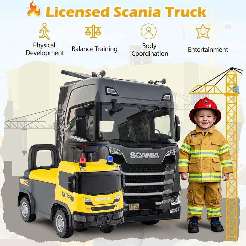 The Toys Home Licensed Scania Kids Ride-On Truck, Yellow Push Along Car with Steering Wheel, Lights and Sounds, Horn and Music, Under-Seat Storage, 18 Months+ (Yellow) - Image 3
