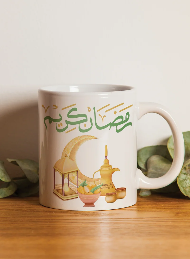 LOWHA 11 oz Ceramic Mug with Ramdan Kareem and Arabic Coffee Design