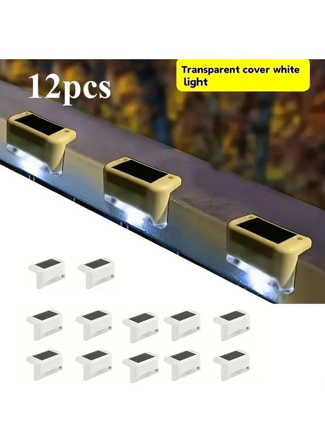 12 قطعة من مصابيح السياج الشمسية الخارجية البيضاء LED مثبتة على الحائط لتزيين الحديقة - Image 1