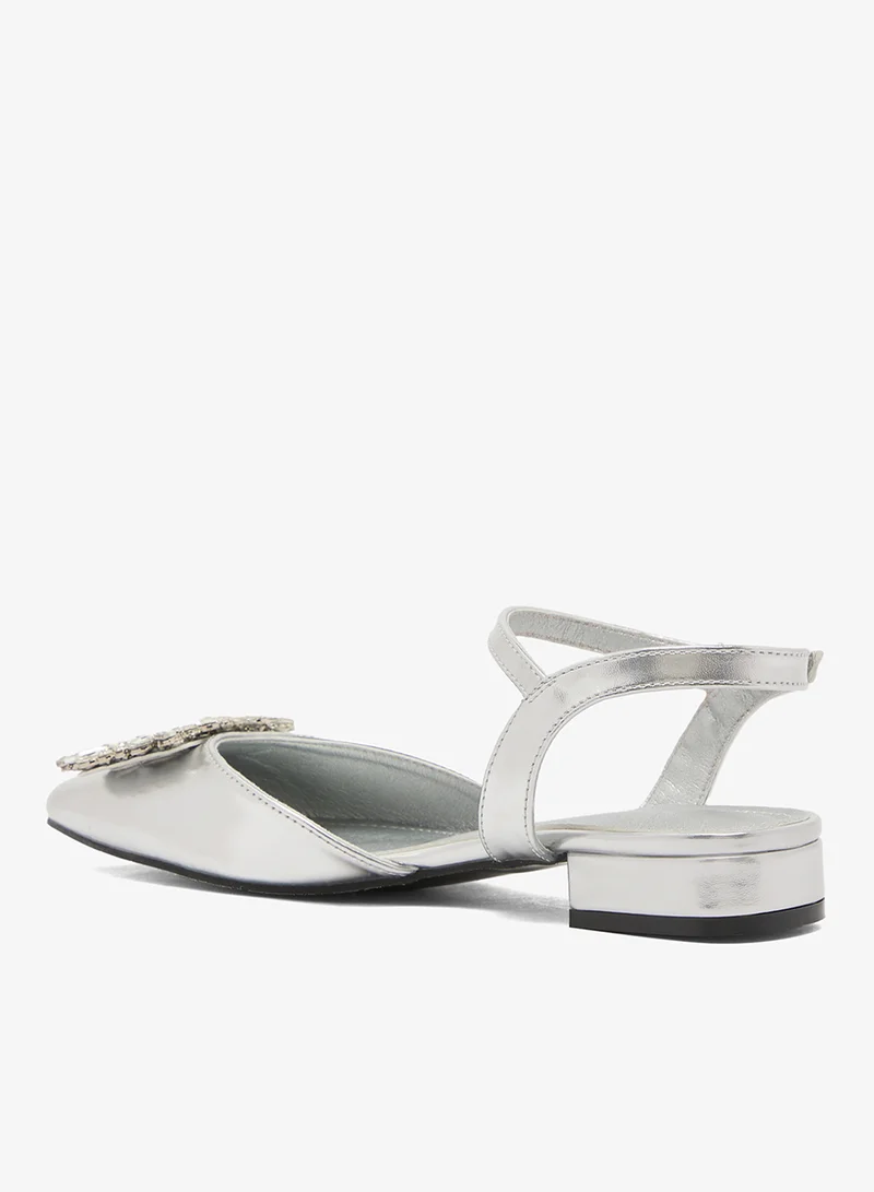 Namshi x Silver Silver Rhinestone Detail Flat Pumps for Women | Best Price UAE