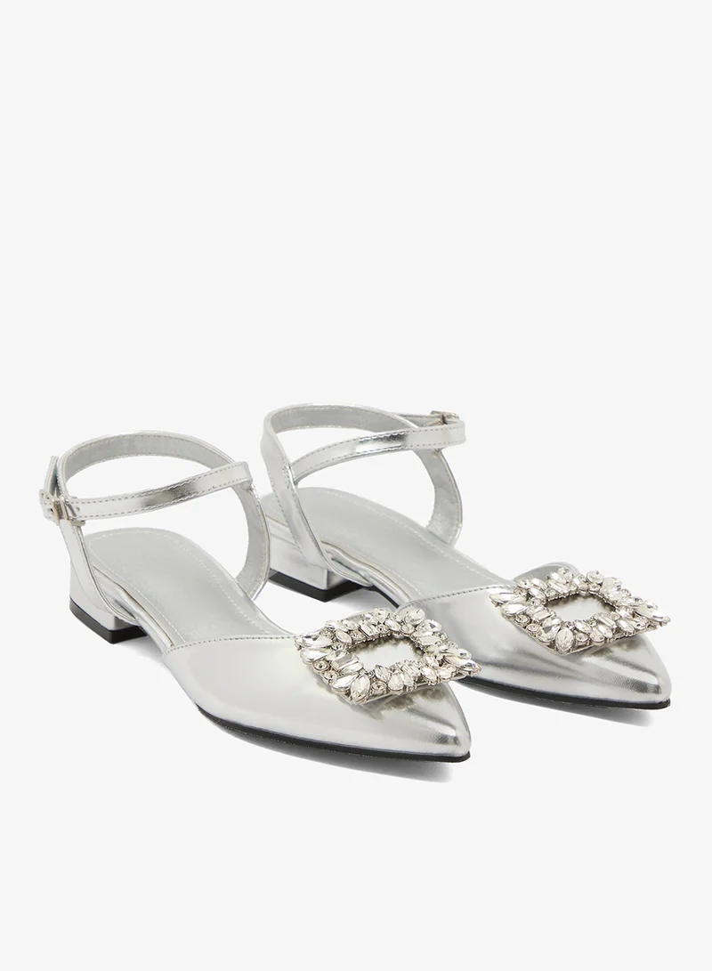 Namshi x Silver Silver Rhinestone Detail Flat Pumps for Women | Best Price UAE