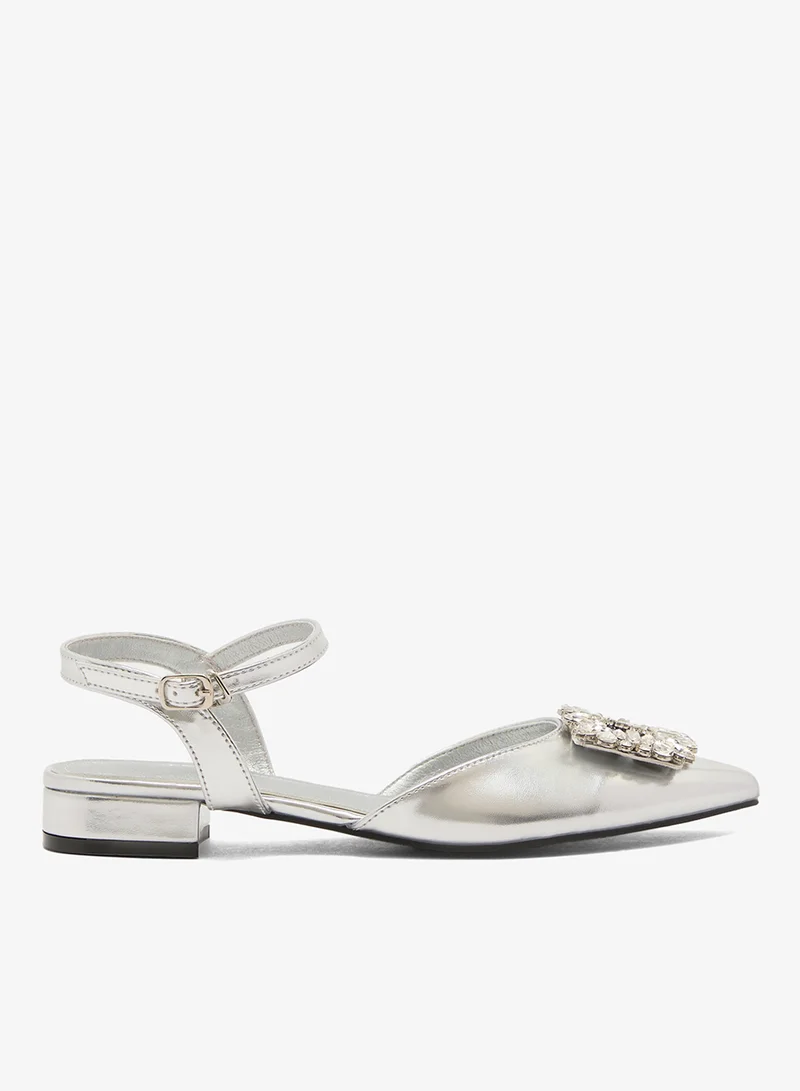 Silver Rhinestone Detail Flat Pumps