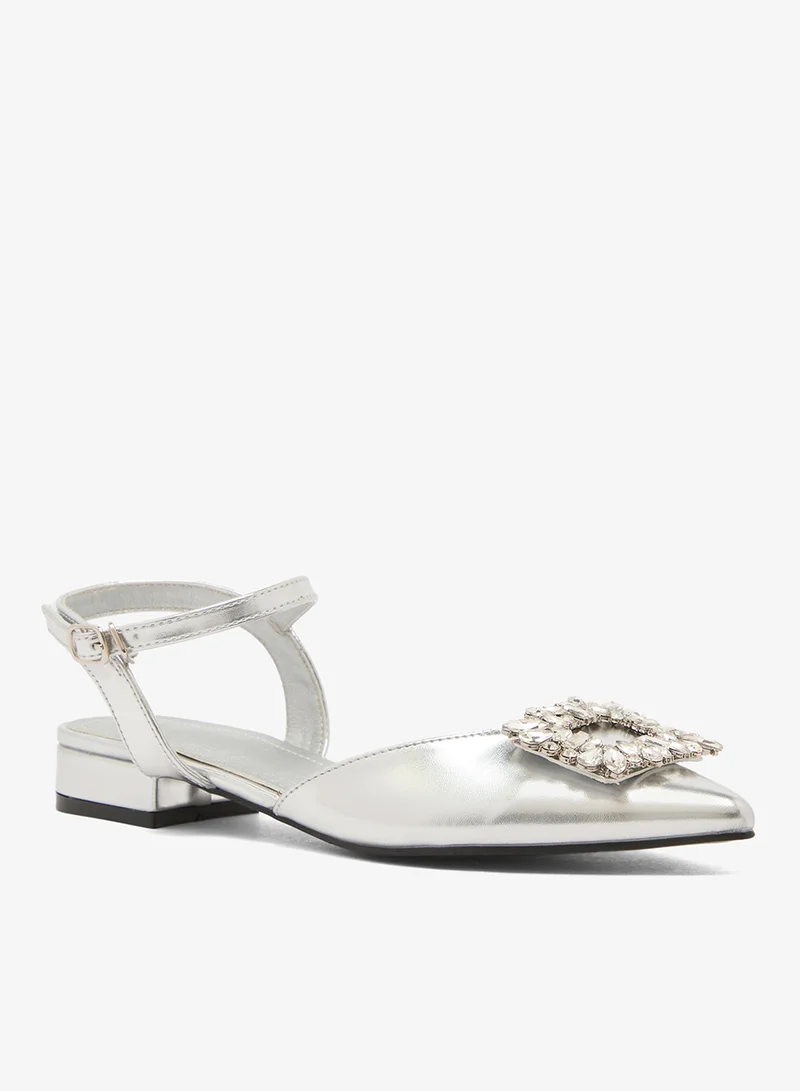 Namshi x Silver Silver Rhinestone Detail Flat Pumps for Women | Best Price UAE