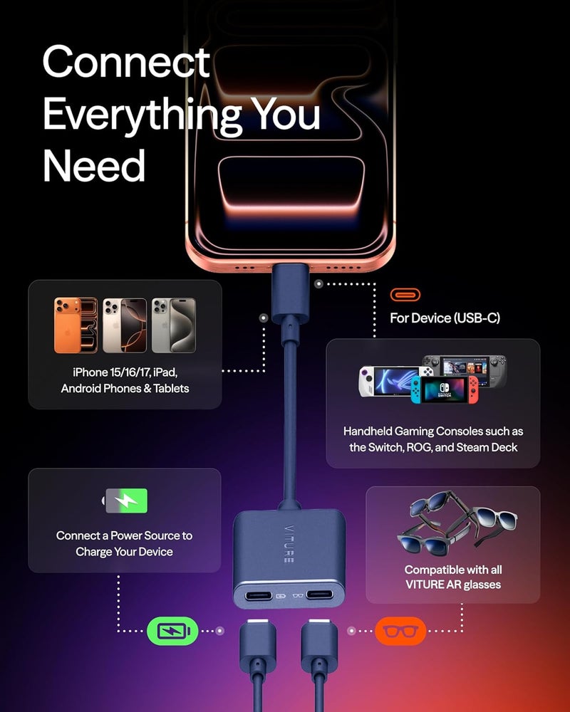 VITURE محول VITURE من USB-C إلى النظارات والشحن، شحن ولعب، سويتش، ستيم ديك - Image 3
