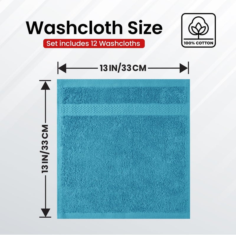 Infinitee Xclusives [12 Pack] Premium Teal Wash Cloths and Face Towels, 33cm x 33cm 100% Cotton, Soft and Absorbent Washcloths Set - Perfect for Bathroom, Gym, and Spa | Washcloths [13x13] - Soft and Absorbent Face Towels for Bathroom Wash Clothes - Gym, Spa & Hotel Use - Image 3