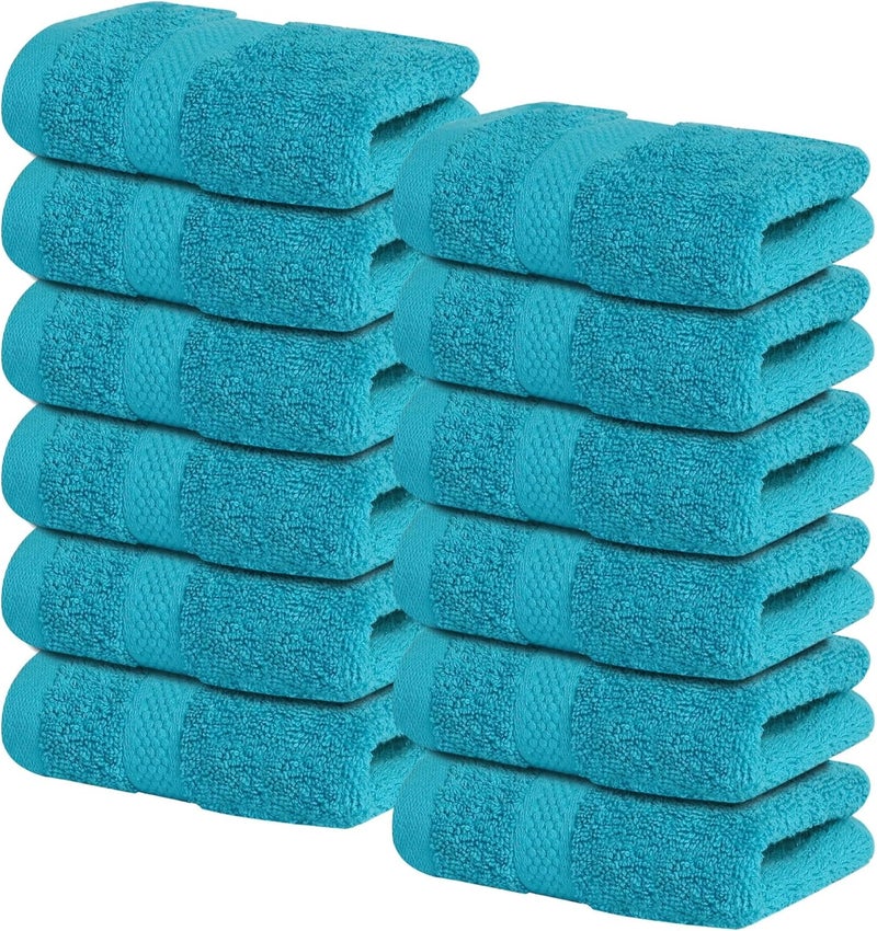 Infinitee Xclusives [12 Pack] Premium Teal Wash Cloths and Face Towels, 33cm x 33cm 100% Cotton, Soft and Absorbent Washcloths Set - Perfect for Bathroom, Gym, and Spa | Washcloths [13x13] - Soft and Absorbent Face Towels for Bathroom Wash Clothes - Gym, Spa & Hotel Use - Image 1