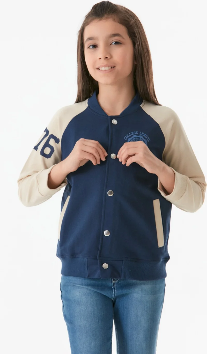 فولامودا Printed High Collar Girls' College Jacket