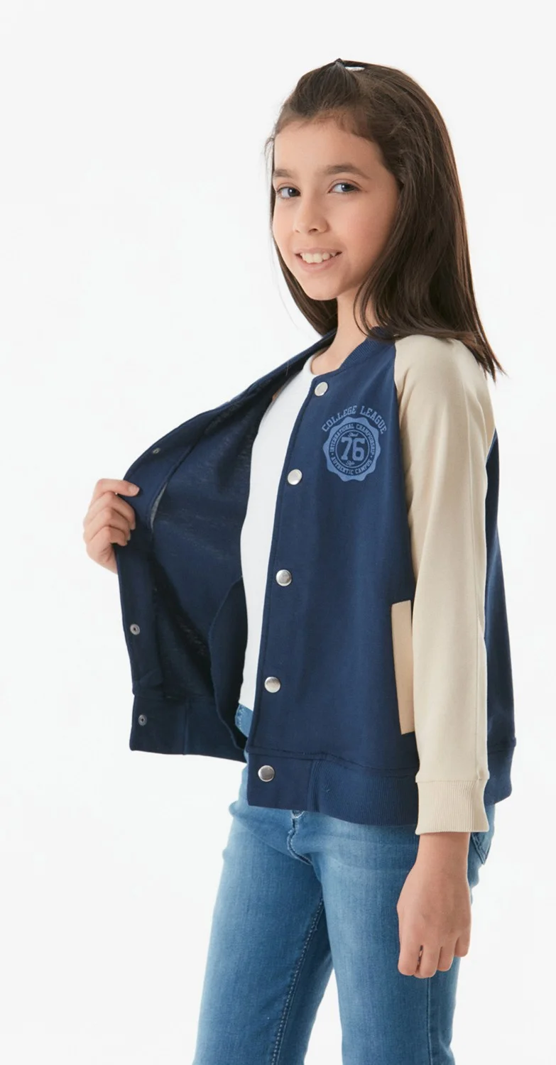 فولامودا Printed High Collar Girls' College Jacket