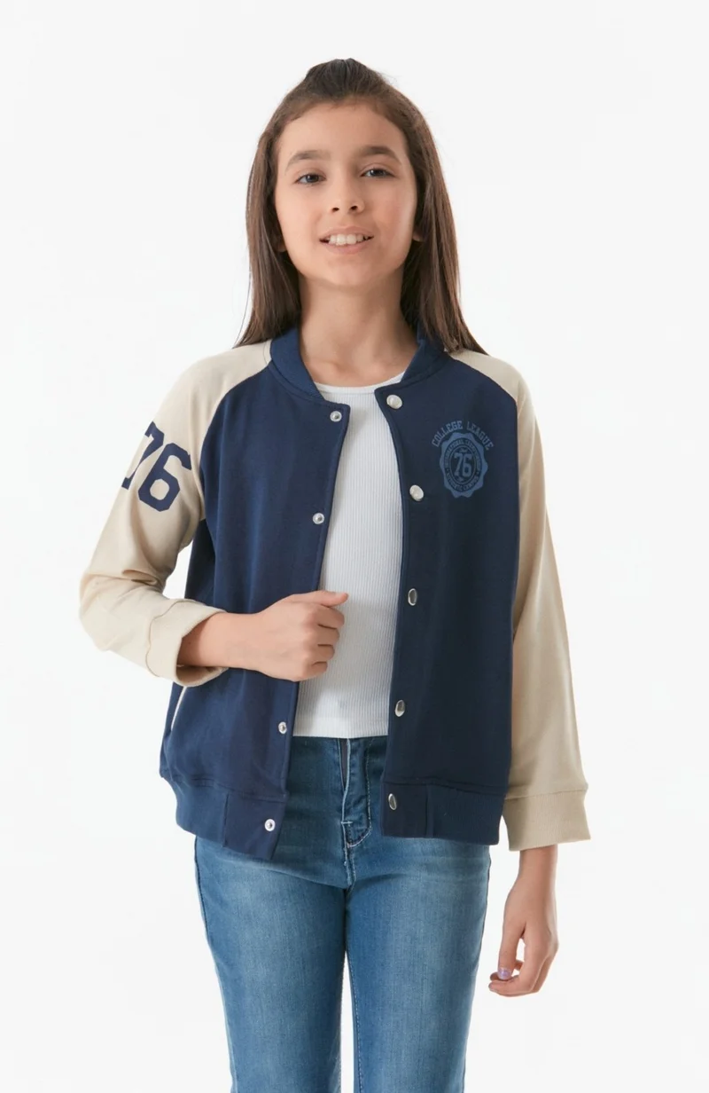 فولامودا Printed High Collar Girls' College Jacket