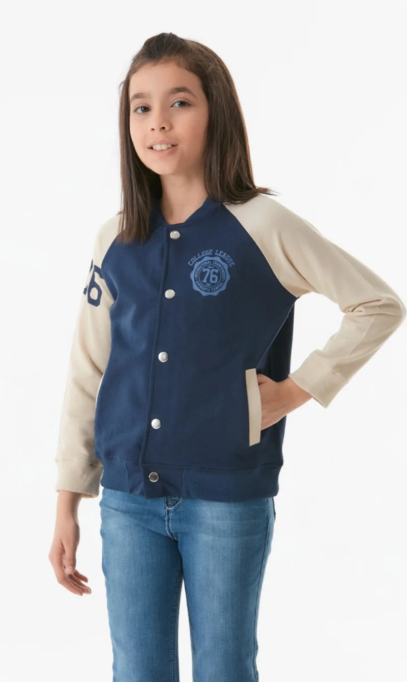 فولامودا Printed High Collar Girls' College Jacket