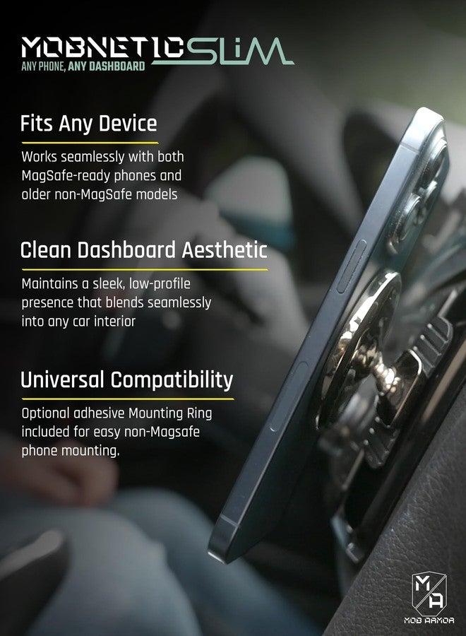 Mob Armor Slim Mount MS - MagSafe Compatible Car Mount, Magnetic Cell Phone Holder, Car Accessories for Women & Men, Supports iPhones & Androids - Sleek & Aesthetic, Heavy Duty Strength - Black Chrome - Image 2