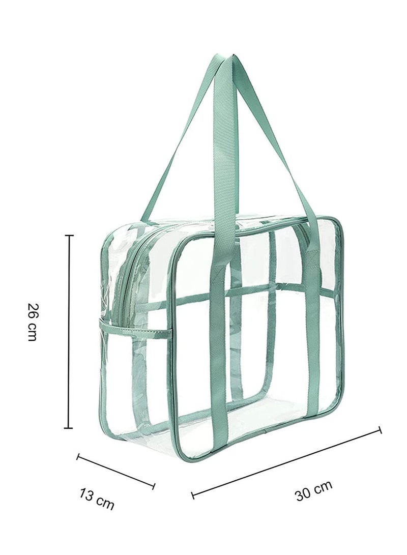 SYOSI Clear Makeup Handbag Travel Transparent Cosmetics Bag Tote Bag PVC Zippered Toiletry Carry Pouch Lightweight Waterproof Makeup Artist Large Bag Organizer Bag Beach Bag Shoulder Bag Green - Image 5