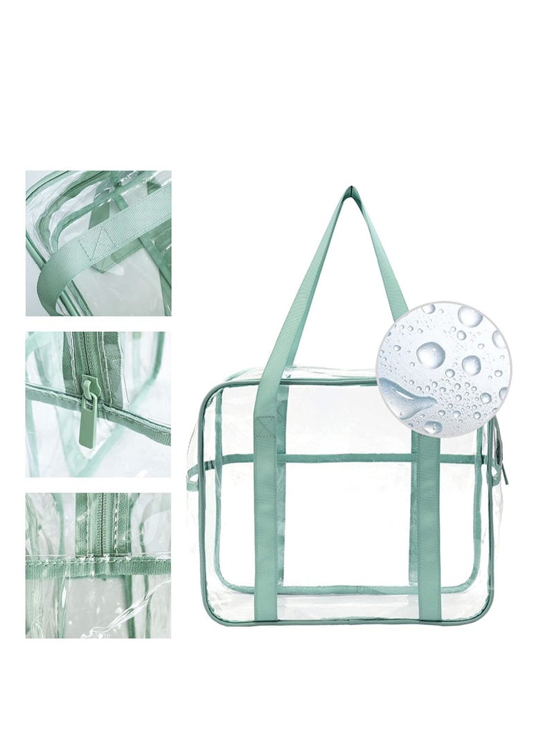SYOSI Clear Makeup Handbag Travel Transparent Cosmetics Bag Tote Bag PVC Zippered Toiletry Carry Pouch Lightweight Waterproof Makeup Artist Large Bag Organizer Bag Beach Bag Shoulder Bag Green - Image 1