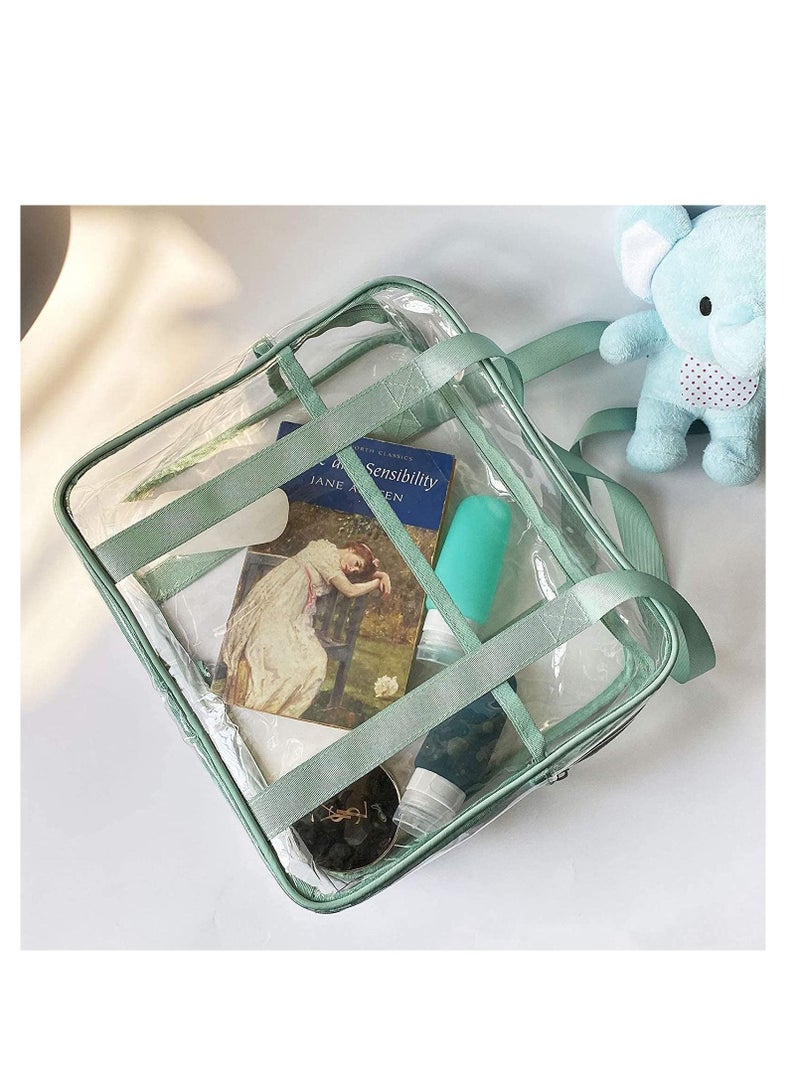 SYOSI Clear Makeup Handbag Travel Transparent Cosmetics Bag Tote Bag PVC Zippered Toiletry Carry Pouch Lightweight Waterproof Makeup Artist Large Bag Organizer Bag Beach Bag Shoulder Bag Green - Image 3
