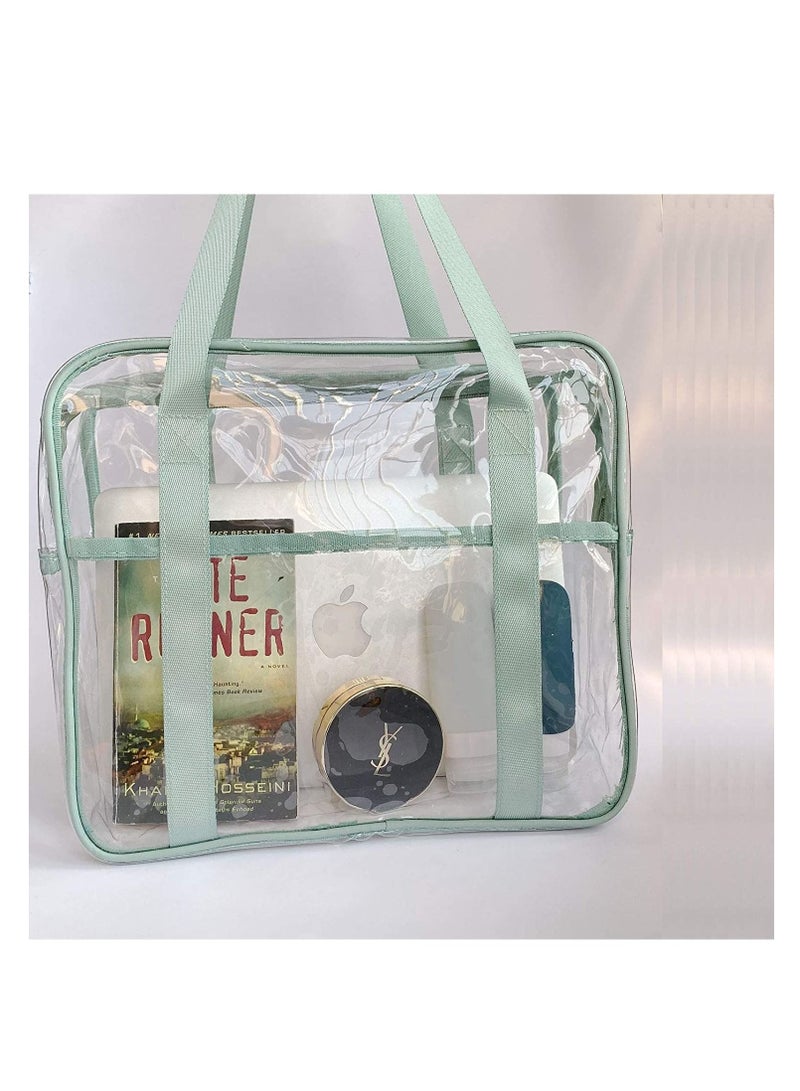 SYOSI Clear Makeup Handbag Travel Transparent Cosmetics Bag Tote Bag PVC Zippered Toiletry Carry Pouch Lightweight Waterproof Makeup Artist Large Bag Organizer Bag Beach Bag Shoulder Bag Green - Image 4